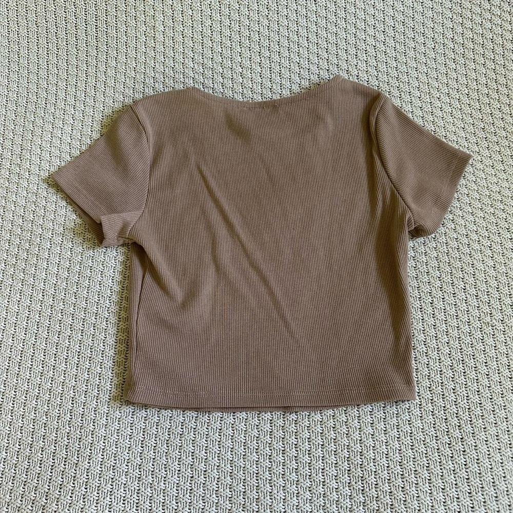 Princess Polly Brown Ribbed Short Sleeve Top - Picture 3 of 4